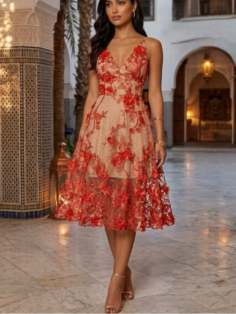 NWT Dress the Population Audrey Embroidered Fit & Flare Lace Dress size S